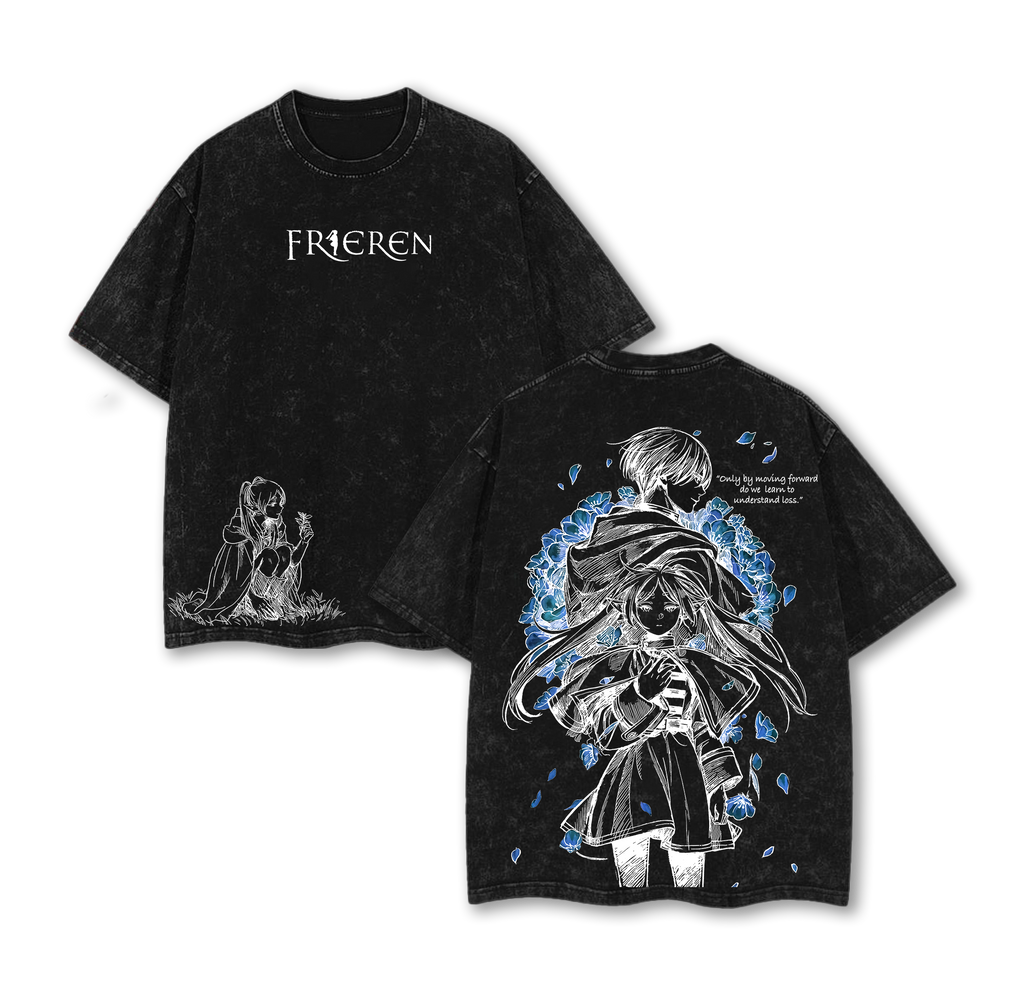 Frieren x Himmel Tee Washed – Frieren: Beyond Journey’s End Vintage Washed Heavy Cotton Oversized Anime Manga T-Shirt