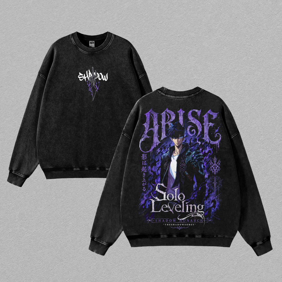 Solo Leveling Sung Jin-Woo Shadow Monarch Arise Vintage Washed Oversized Anime Graphic T-Shirt, Unisex Streetwear Tee