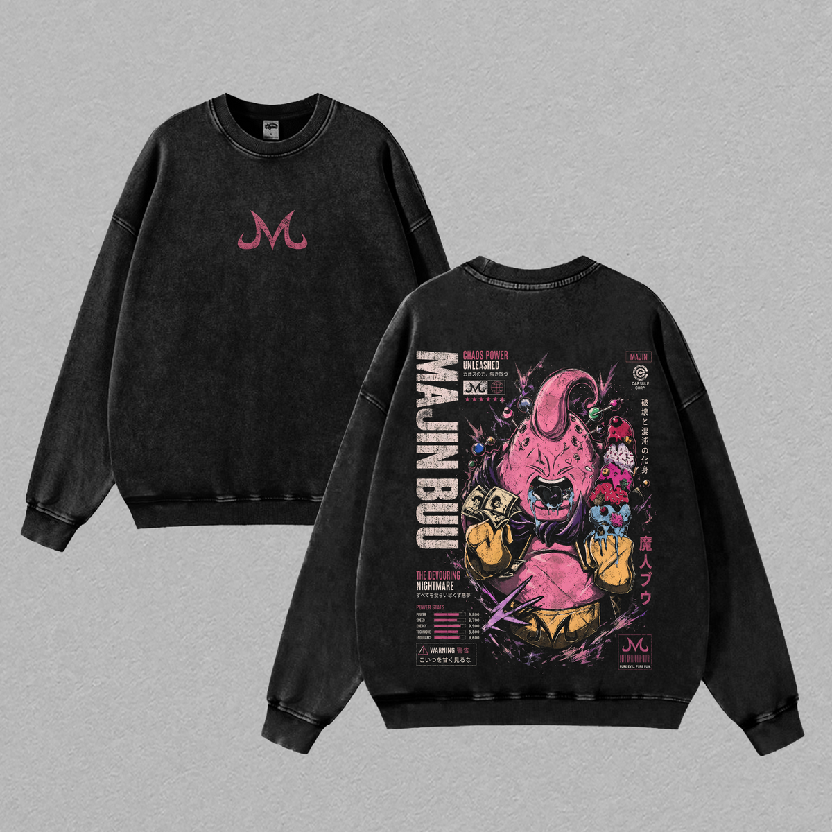 Majin Buu DBZ Vintage Washed T-Shirt Majin Villain Anime Graphic Tee Chaos Power Streetwear Oversized Shirt Gift for DBZ Fans