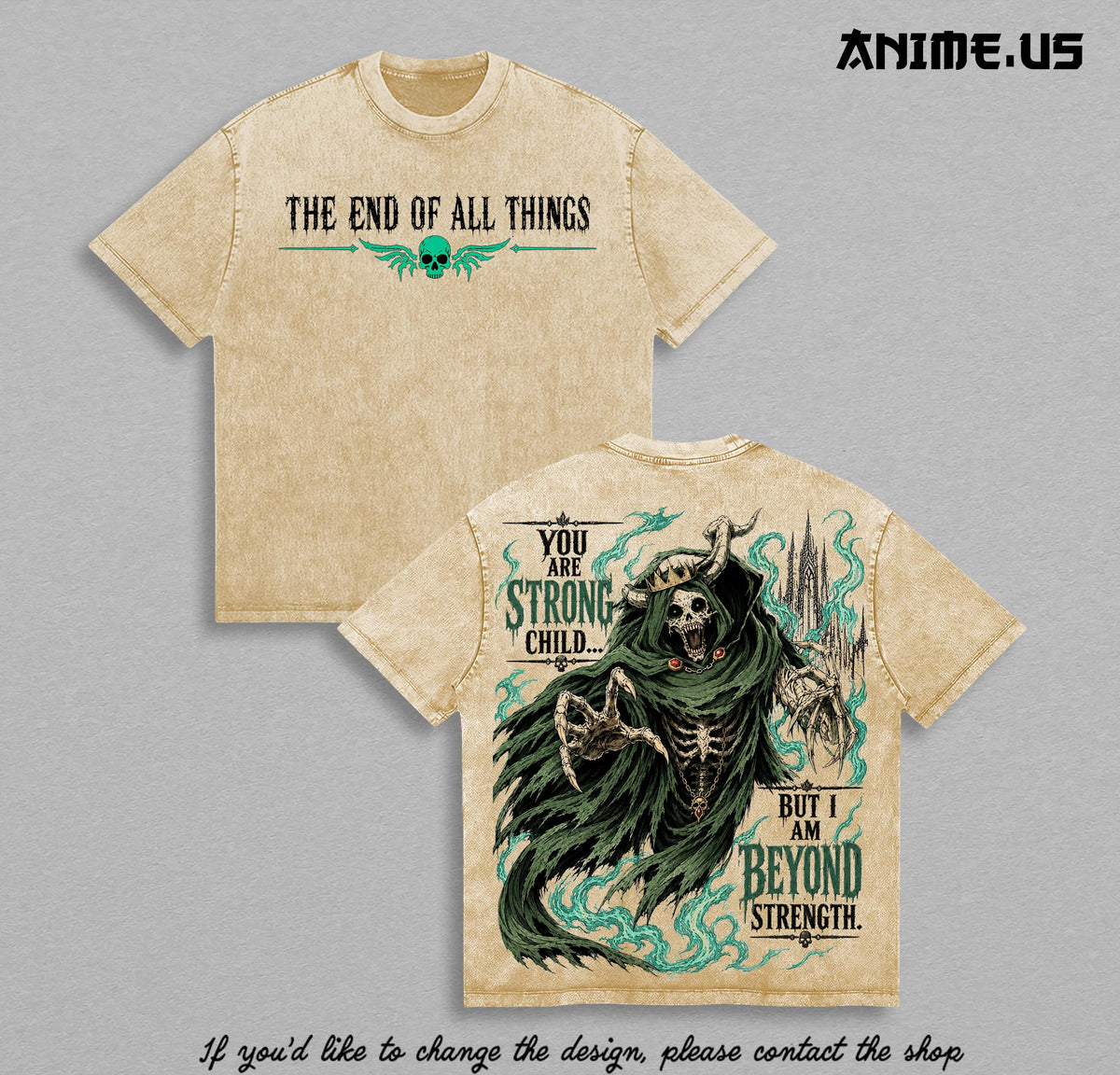 Adventure Time The Lich "Beyond Strength" Vintage Washed Graphic T-Shirt | Dark Fantasy Apocalypse Heavyweight Streetwear Tee