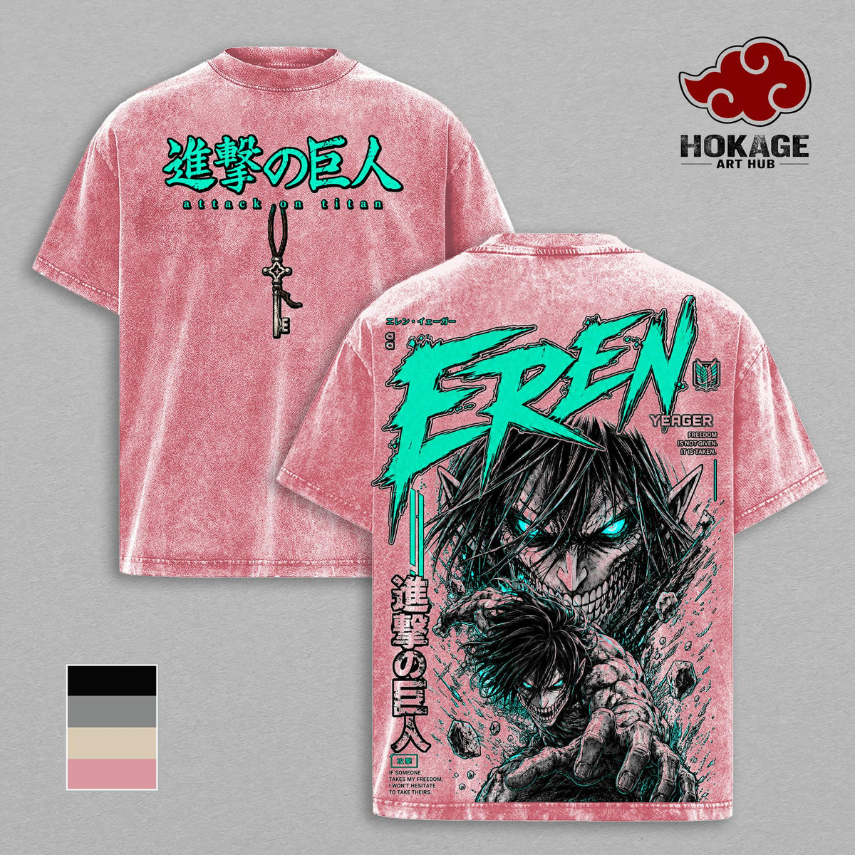 Eren Yeager Attack on Titan Founding Titan Anime Vintage Washed Tee