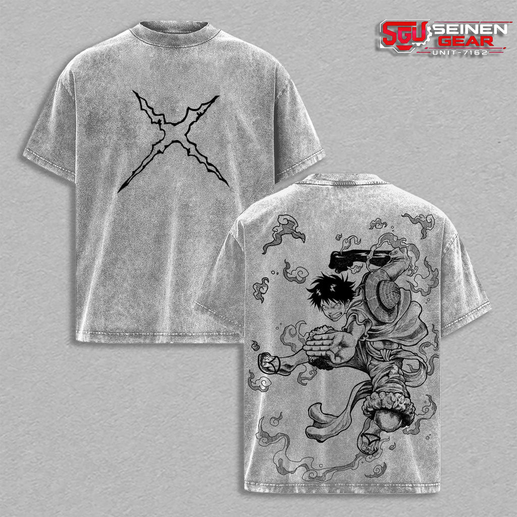 Lufy Pirate King Anime Graphic Tee Vintage Washed Oversized Shirt, 1 Piece Manga Streetwear Fashion Heavyweight Cotton Gift for Fans