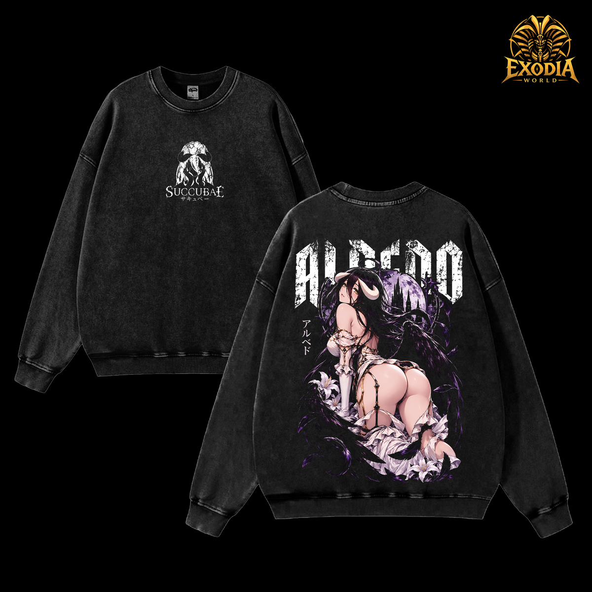 Albedo Overlord Anime T-Shirt, Vintage Washed Graphic Tee, Oversized Anime Manga Shirt, Heavyweight Cotton Unisex Streetwear, Back Print Tee