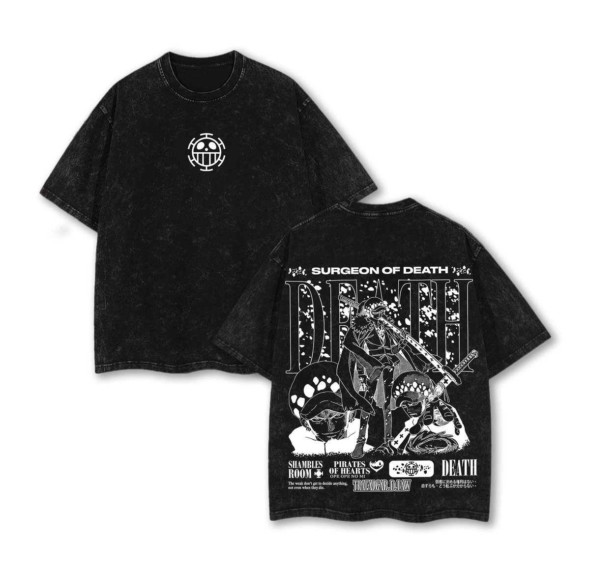 Trafalgar D. Water Law Tee Washed – Trafalgar Law One Pieceee Vintage Washed Oversized Heavy Cotton Anime Manga T-Shirt