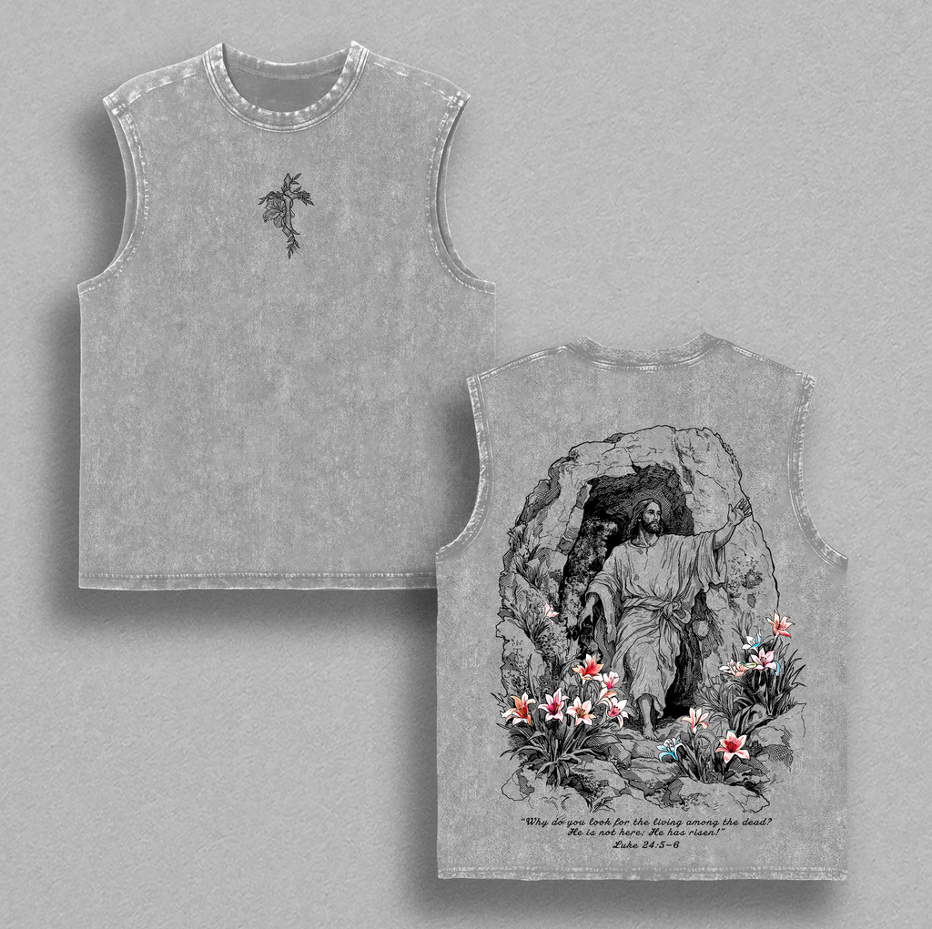 He Is Risen Easter Jesus Christian Vintage Washed Tee