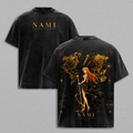 Nami Weather Witch One Pieceee Anime Graphic T-Shirt, Clima Tact Navigator Vintage Washed Tee, Straw Hat Crew Oversized Manga Streetwear Shirt