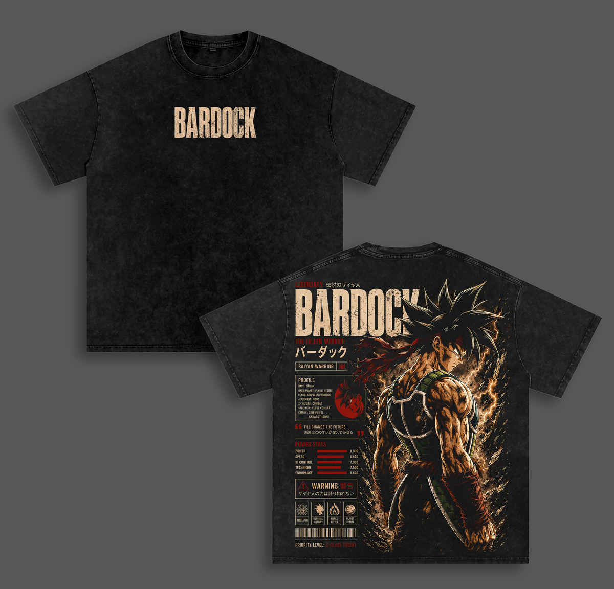 Bardock Legendary Saiyan Warrior DBZ Anime Graphic Vintage Shirt, Rebel Fighter Father of Kakarot Heavyweight Washed Cotton Anime Tee T-Shirt