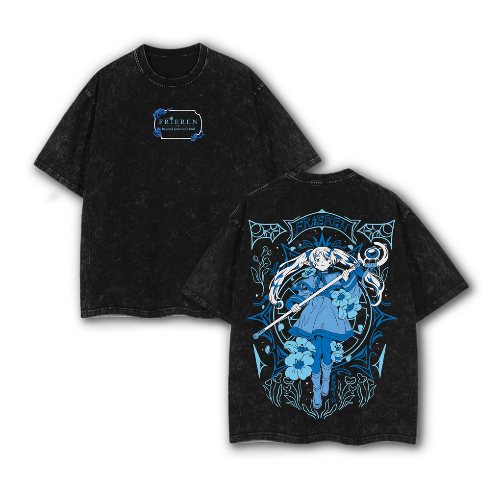 Frieren Beyond Journey’s End Anime T-Shirt – Vintage Washed Oversized Heavy Cotton Tee