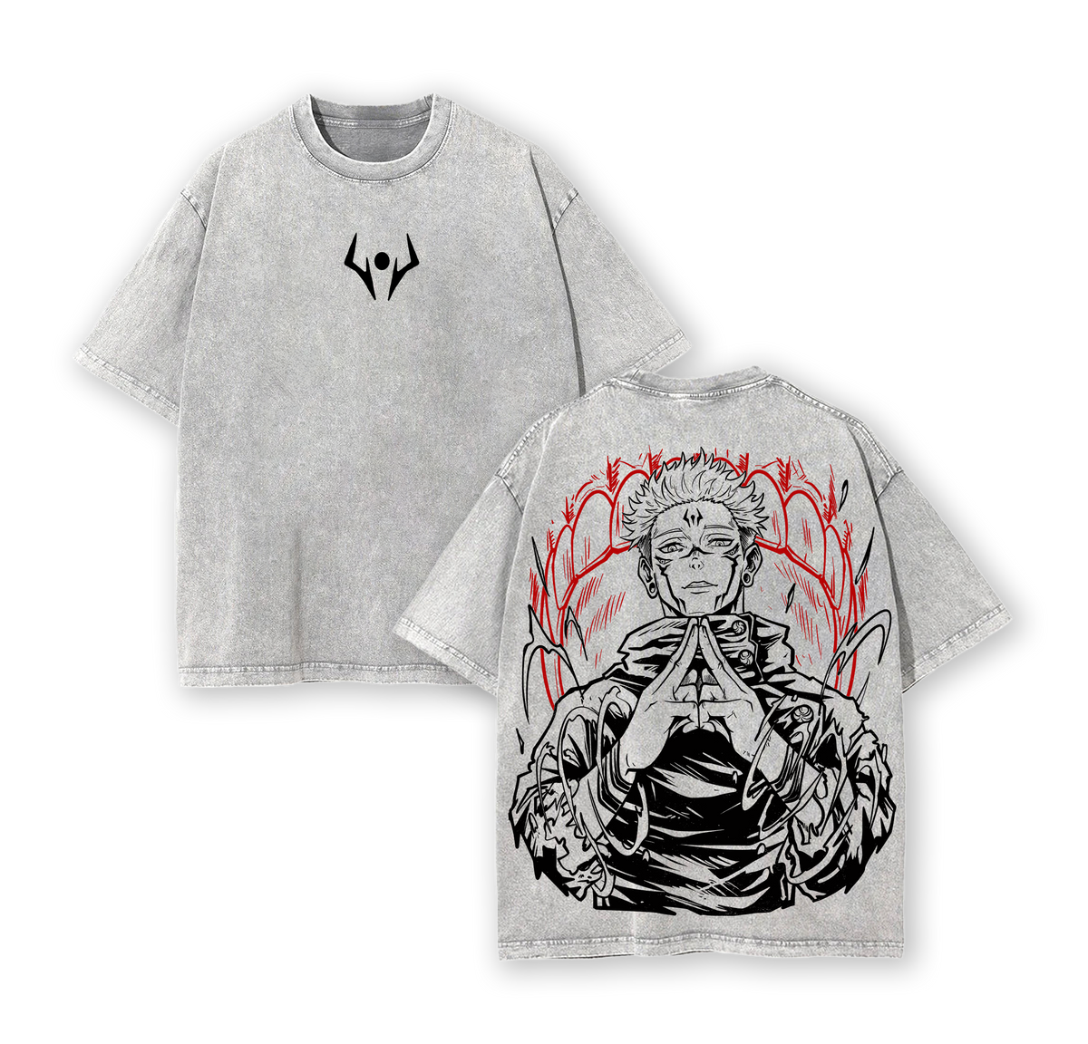 "Sukuna" Jujutsu Kaisen Vintage Unisex Oversize Anime Manga Acid Washed Cotton T-shirt