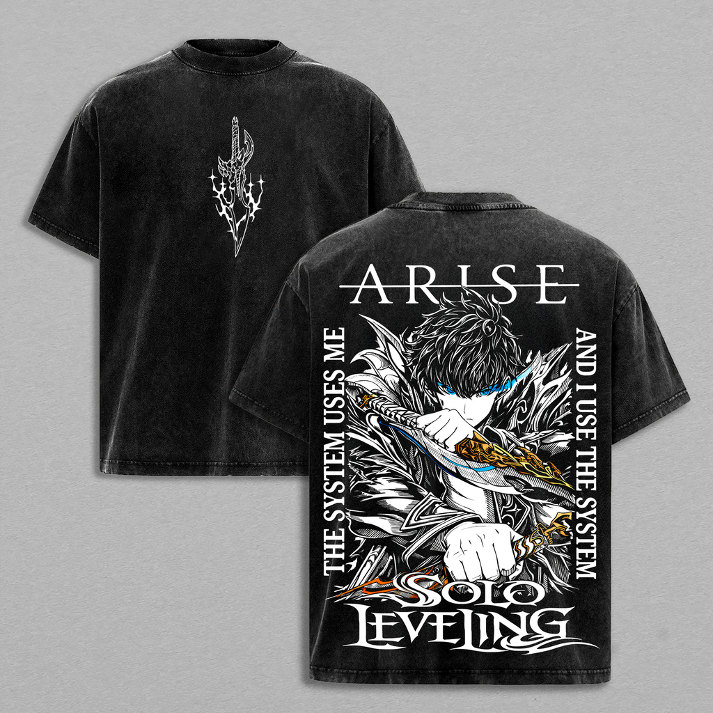 Sung Jin Woo Solo Leveling Shadow Monarch Anime Vintage Washed Tee