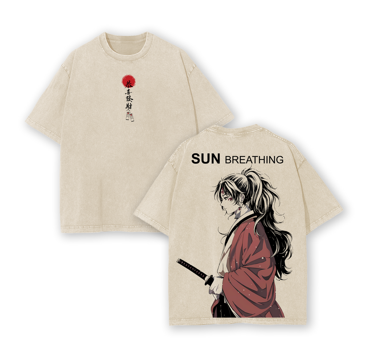 Yoriichi Tsugikuni Demon Slayer Anime Double Printed Vintage Washed Tee