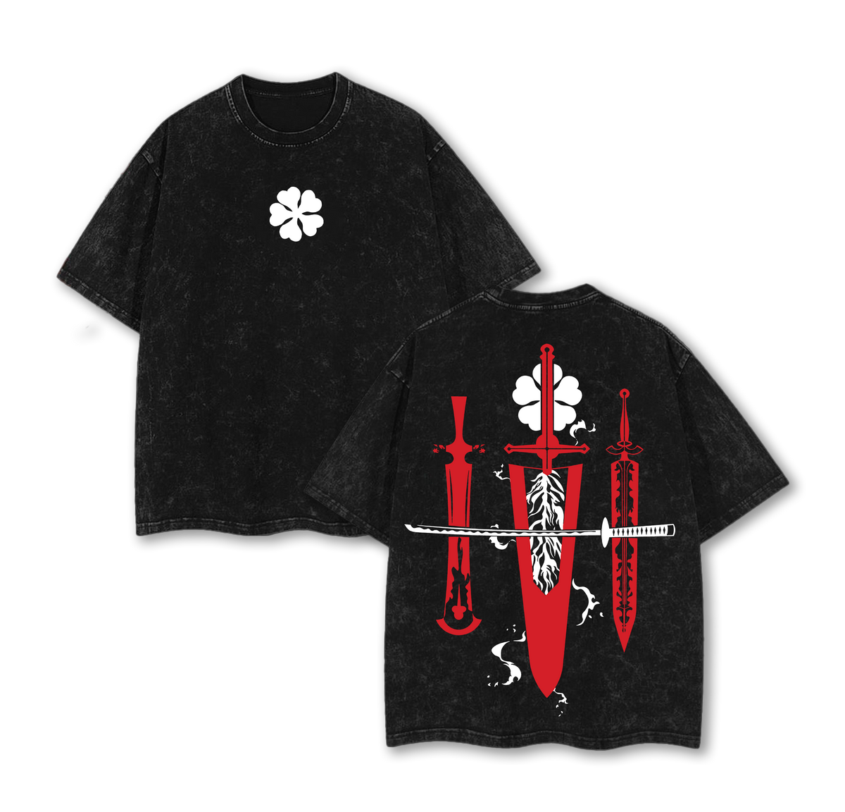 Limited Edition Asta Demon Slayer Sword - Black Clover Anime Double Printed Oversize Lightweight Acid Washed Tee