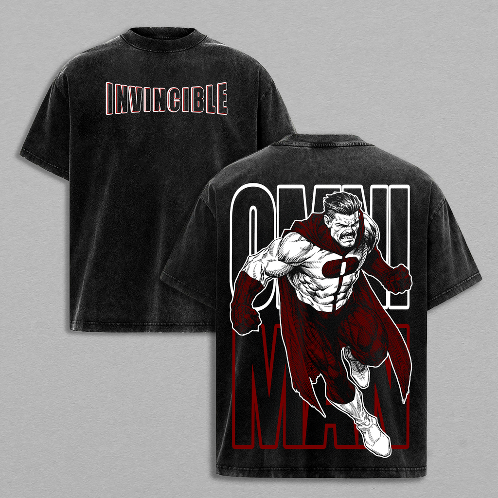 Omni Man Invincible Graphic Tee Vintage Washed Shirt Unisex Streetwear Superhero Anime Shirt Omni Man Design Invincible Comic T Shirt Gift for Fans