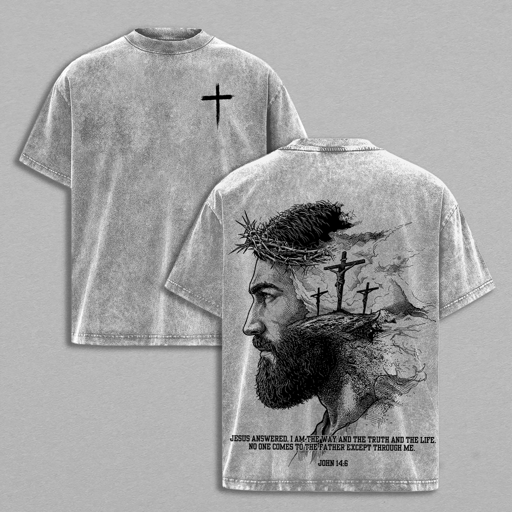 John 14:6 Jesus Portrait Christian Vintage Washed Tee