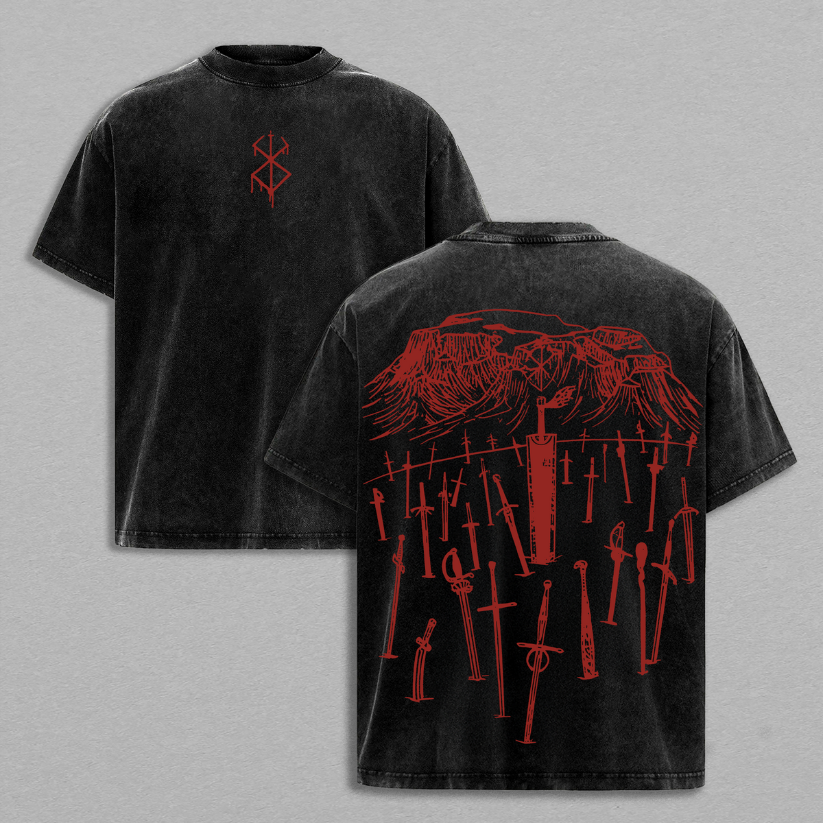 Berserk "Hill Of Swords" Vintage Unisex Oversize Anime Washed Heavyweight Cotton T-shirt, graphic tee,anime merch fan, outfits men,boys merch