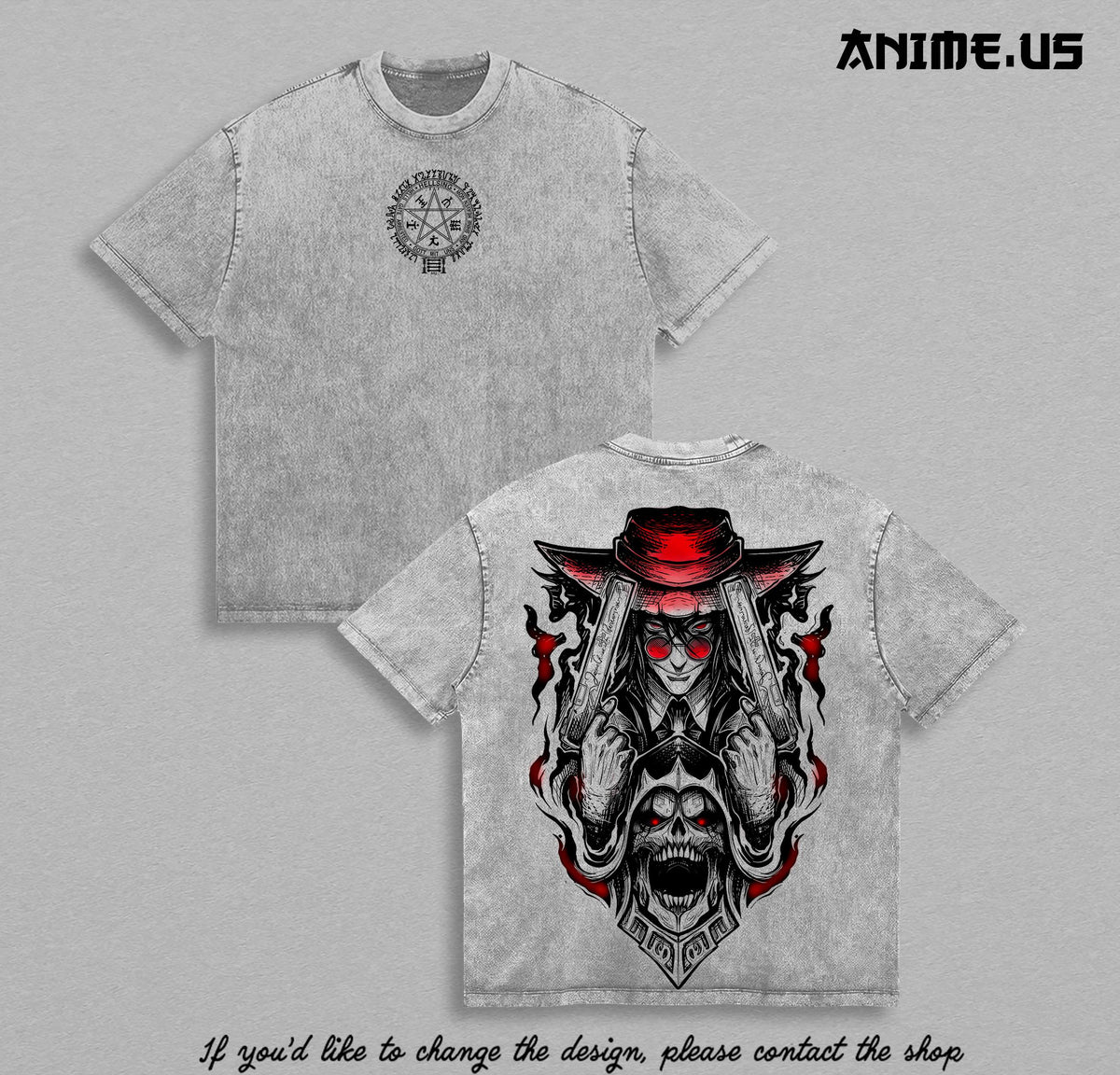 Alucard Hellsing Ultimate Vintage Washed Anime Tee Oversized Heavyweight Cotton Gothic Vampire Graphic T-Shirt Double Sided Streetwear Unisex