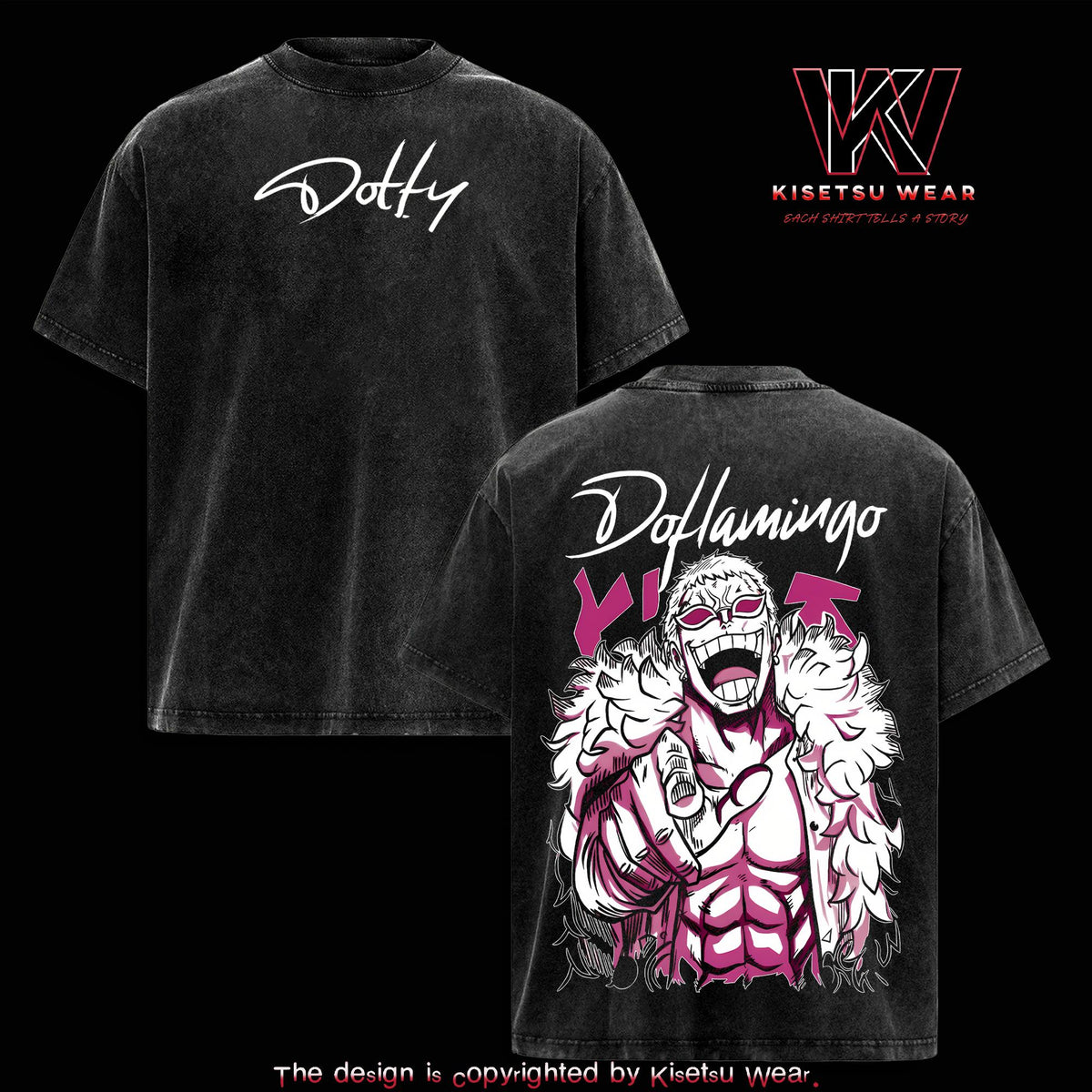 One Piece Doflamingo Vintage Washed Oversized T-Shirt
