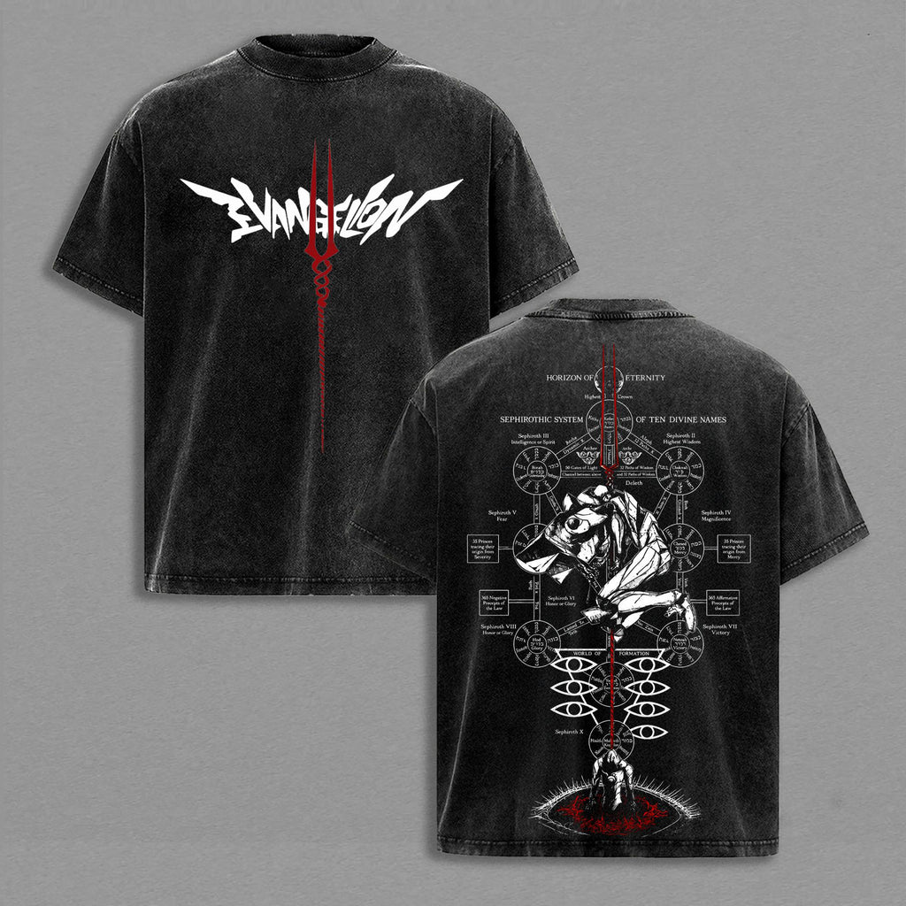 Evangelion EVA Anime Graphic Tee Vintage Acid Wash Shirt Sephyrothic System Mecha Streetwear Unisex Anime Fan Gift