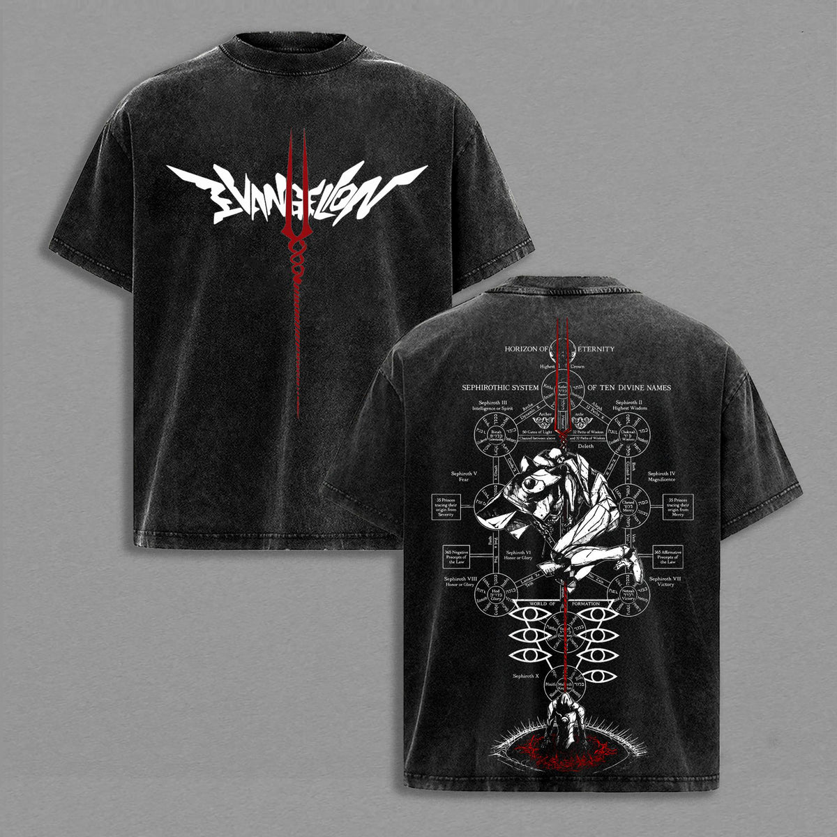 Evangelion EVA Anime Graphic Tee Vintage Acid Wash Shirt Sephyrothic System Mecha Streetwear Unisex Anime Fan Gift