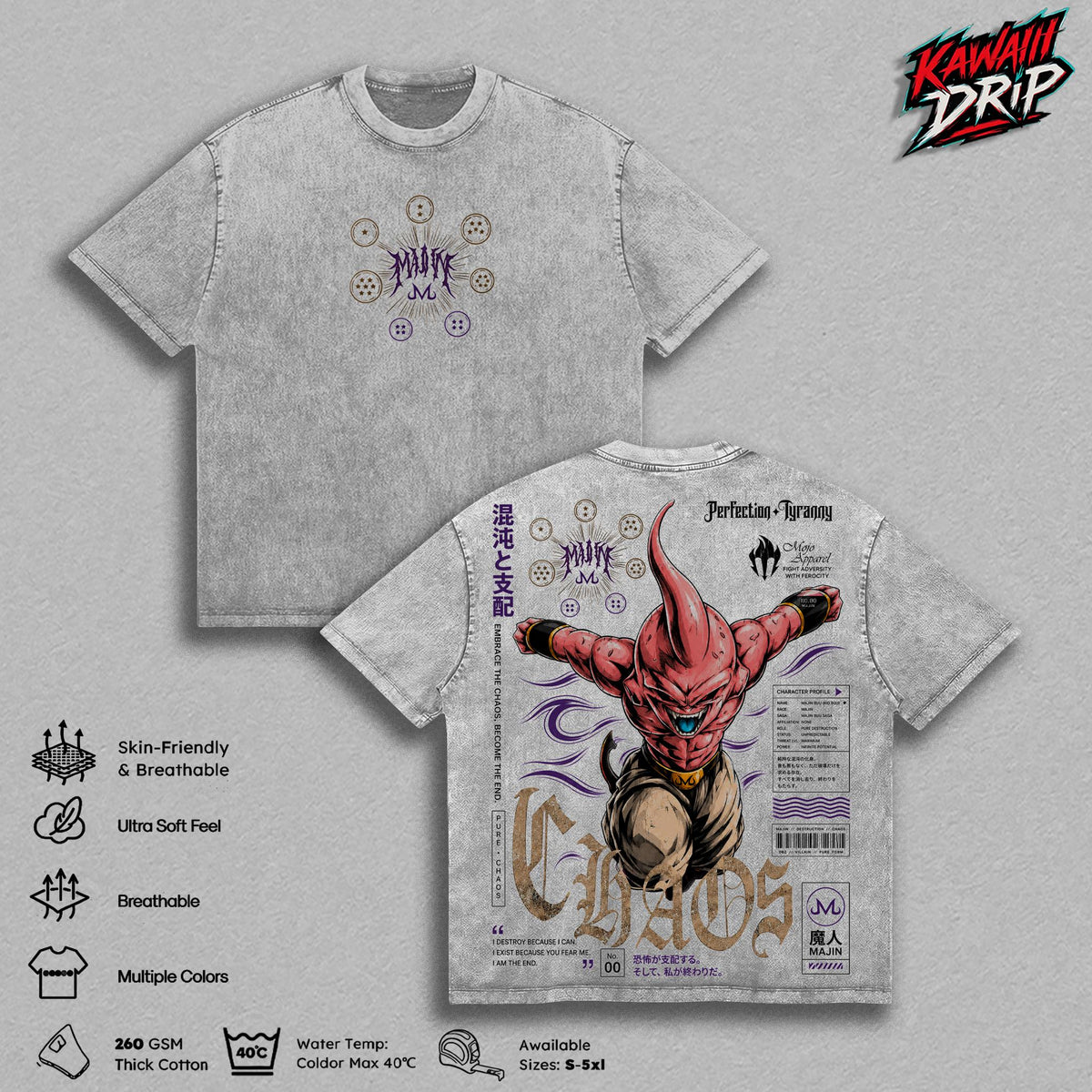Majin Buu Chaos DBZ Anime Vintage Washed Tee