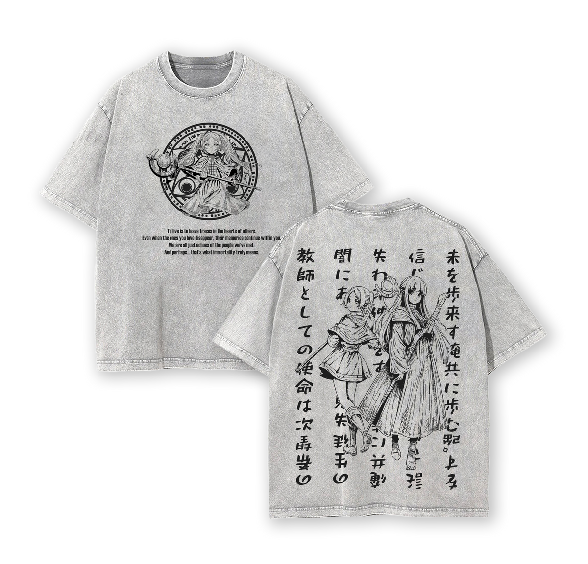 Sousou no Frieren. Frieren & Fern Anime Double Printed Vintage Washed Tee Unisex Oversize Anime Manga Washed Heavyweight Cotton T-shirt