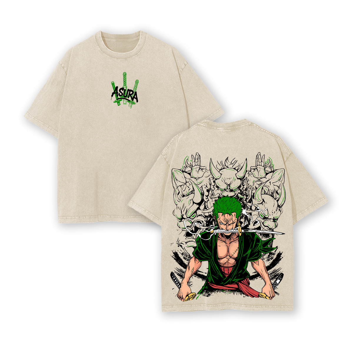 Asura Zoro One Piece Anime Vintage Washed Tee