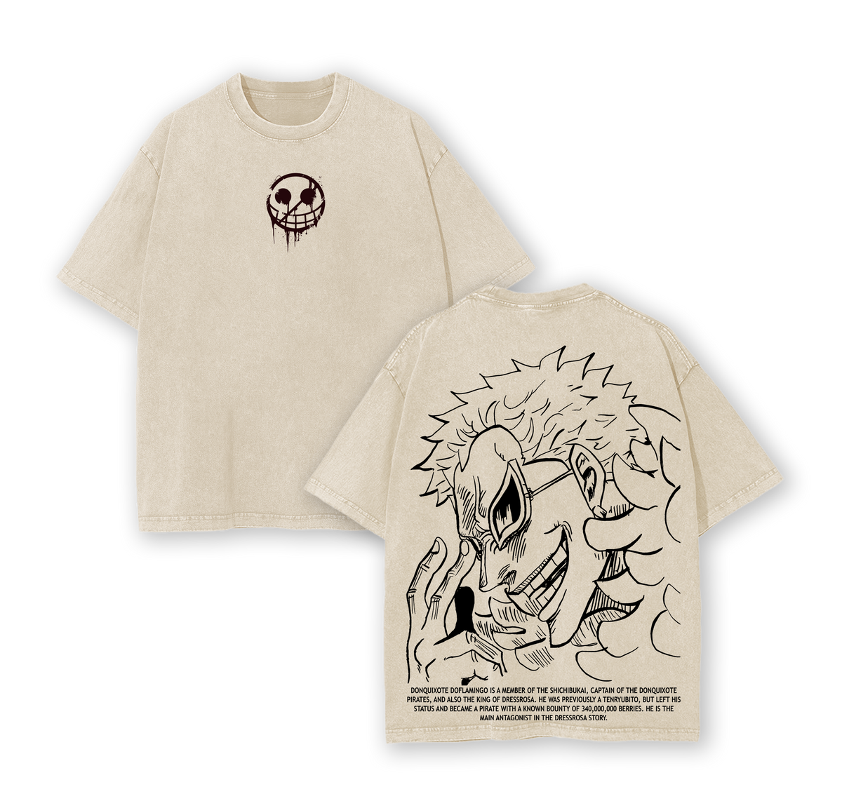 Doflamingo One Piece Anime Double Printed Vintage Washed Tee