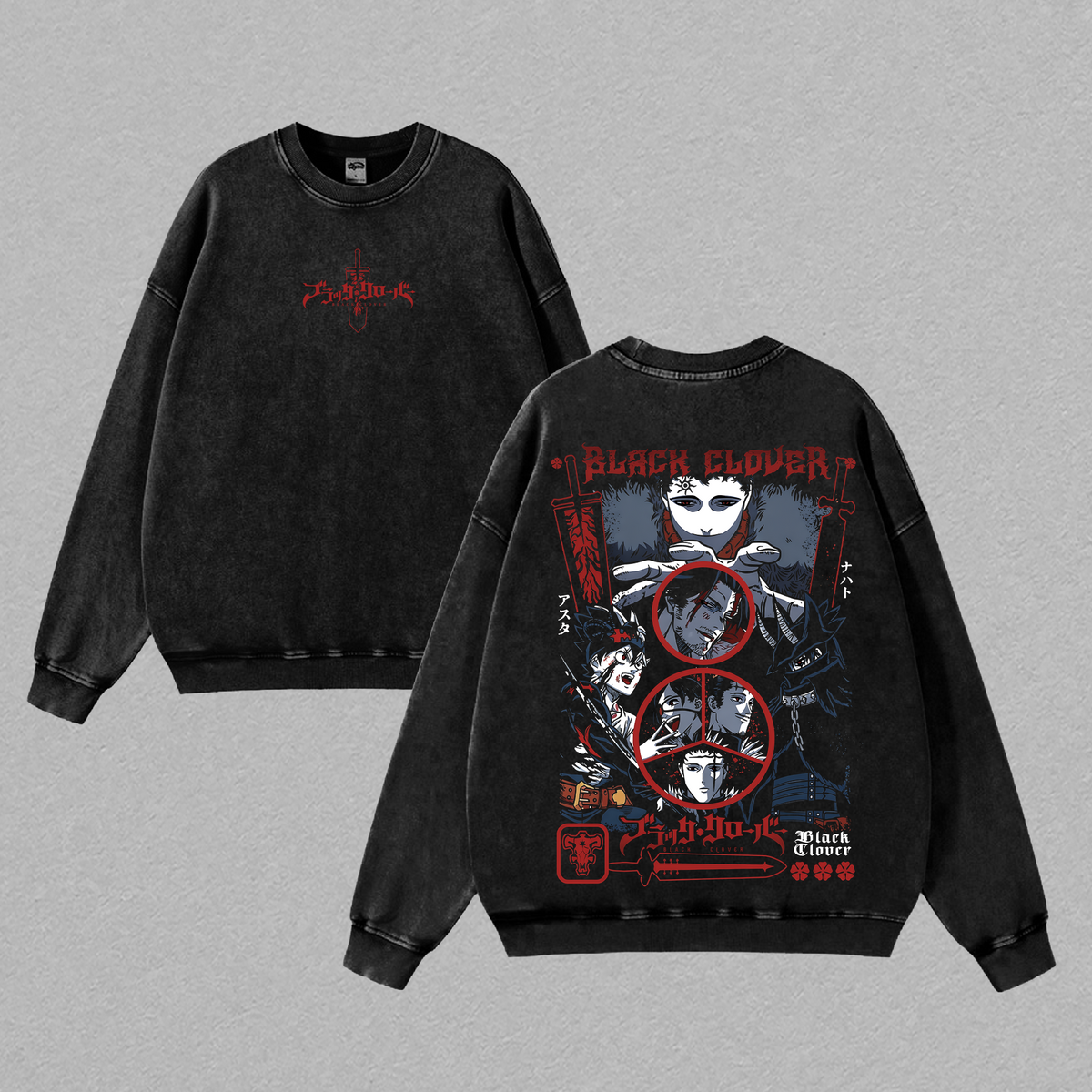 Black Clover Asta Yuno Noelle Yami Liebe Anti Magic Anime T Shirt Vintage Washed Oversized Red Graphic Back Print Heavy Cotton Streetwear Gift