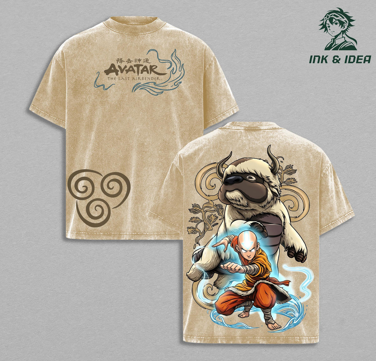 Avatar The Last Airbender Aang & Appa Vintage Washed Tee, Air Nomad Anime Graphic Shirt