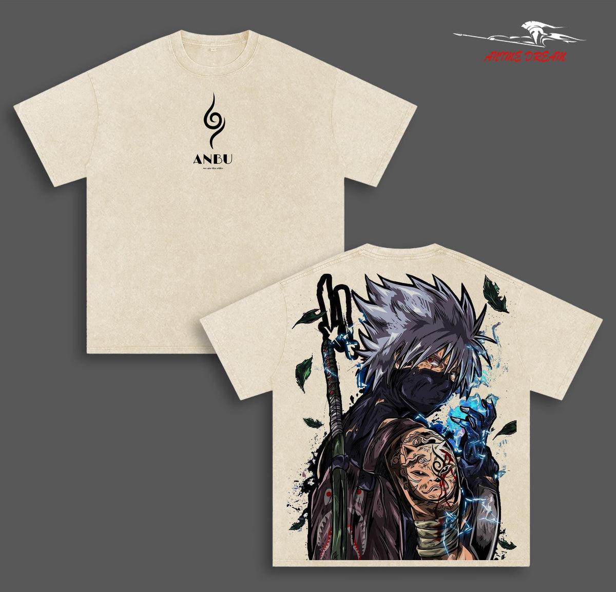 Kakashi HatakeNaruto Anime Double Printed Vintage Washed Tee Unisex Oversize Anime Manga Washed Heavyweight Cotton T-shirt