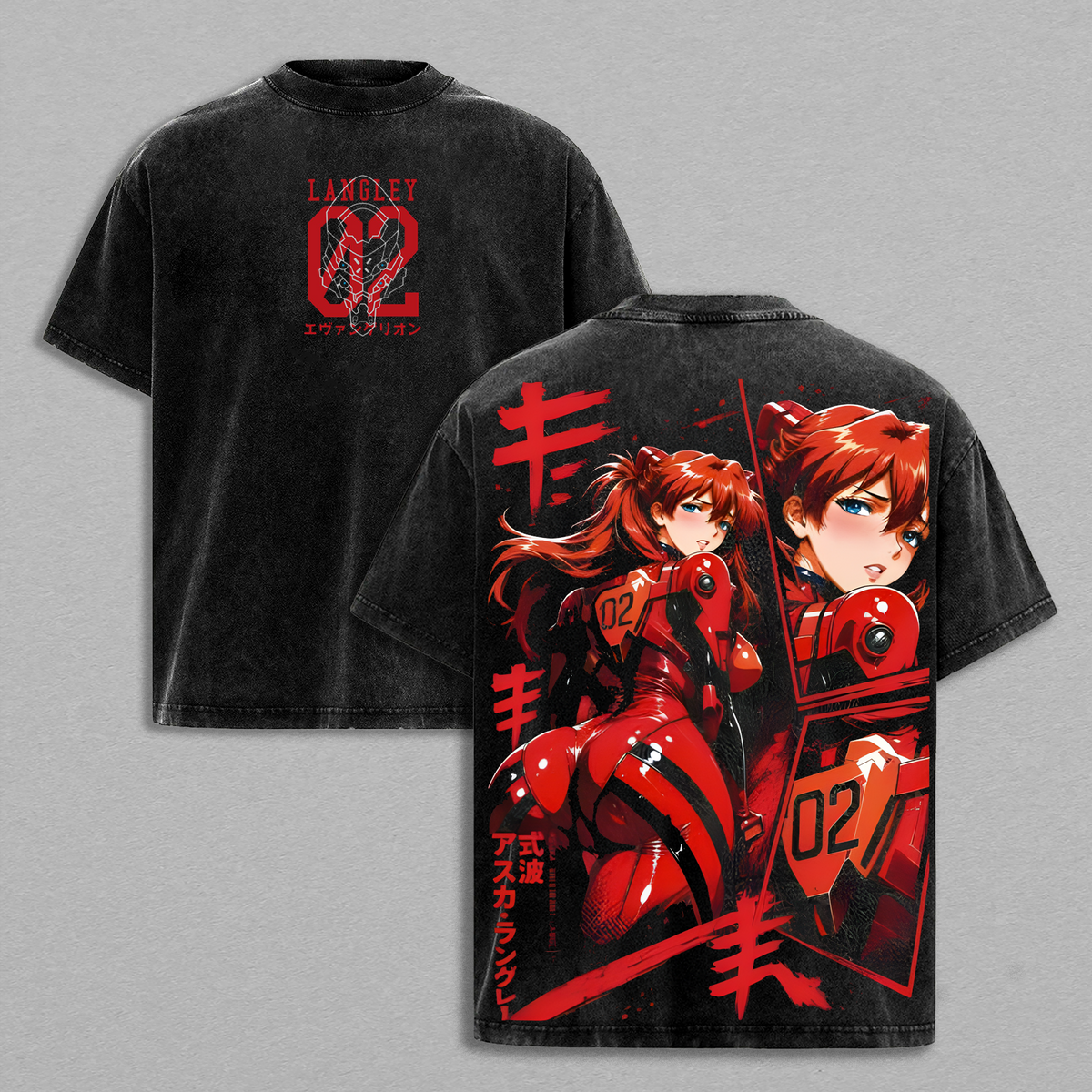 Asuka Langley Neon Genesis Evangelion Anime Vintage Washed Tee