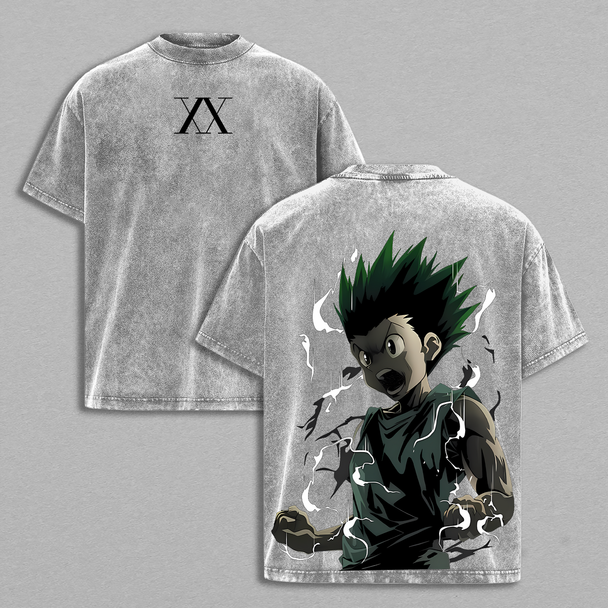 Gon Freecss - Hunter x Hunter Anime Double Printed Vintage Washed Tee Unisex Oversize Anime Manga Washed Heavyweight Cotton T-shirt
