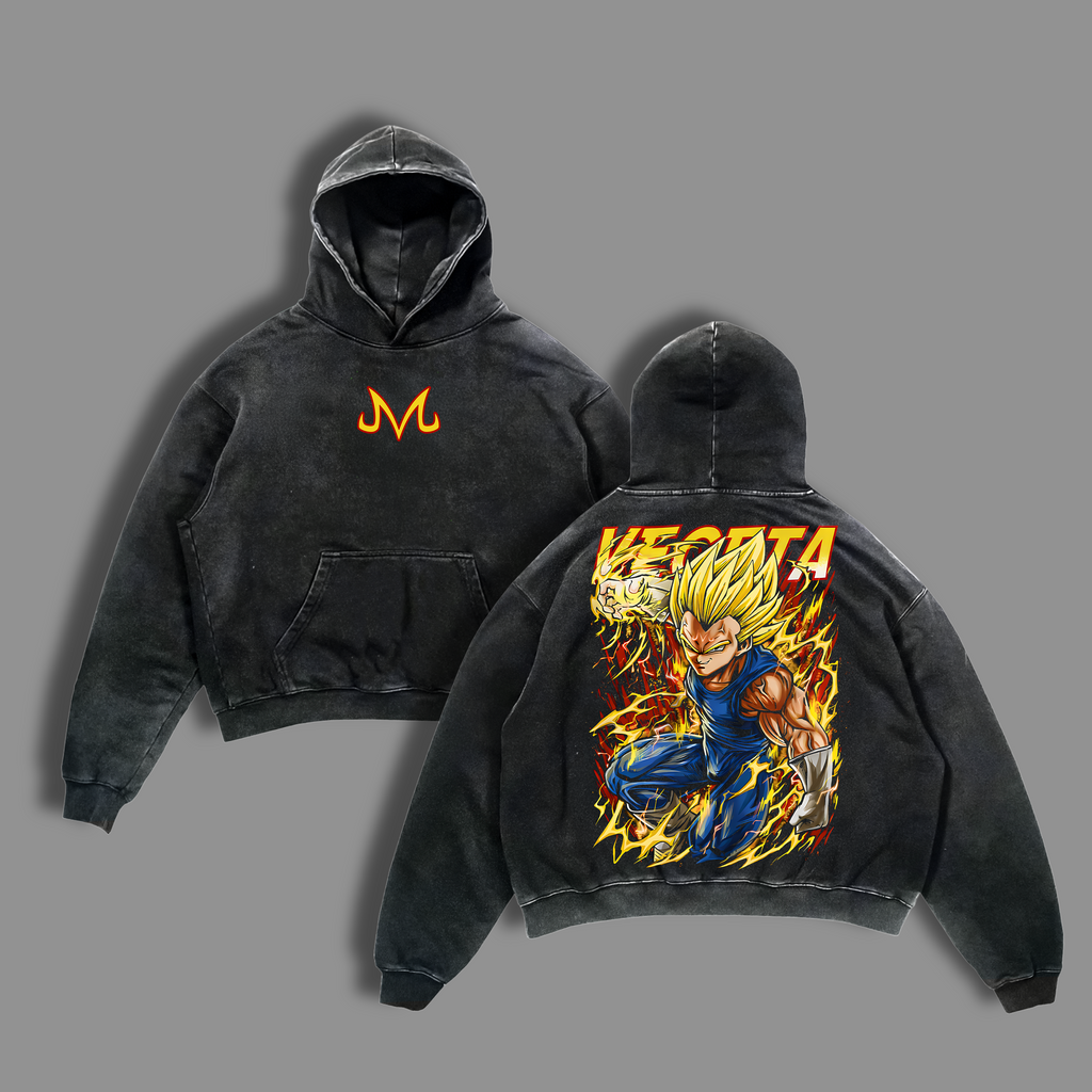 Majin Saiyan Prince Warrior Lightning Power Anime Vintage Washed Oversized Tee Manga Fighter Graphic Japanese Anime Streetwear