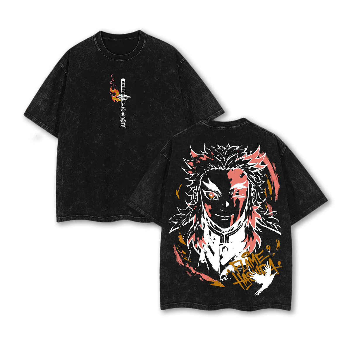 Rengoku Flame Hashira Demon Slayer Anime Vintage Washed Tee