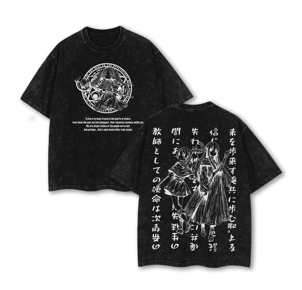 Sousou no Frieren. Frieren & Fern Anime Double Printed Vintage Washed Tee Unisex Oversize Anime Manga Washed Heavyweight Cotton T-shirt