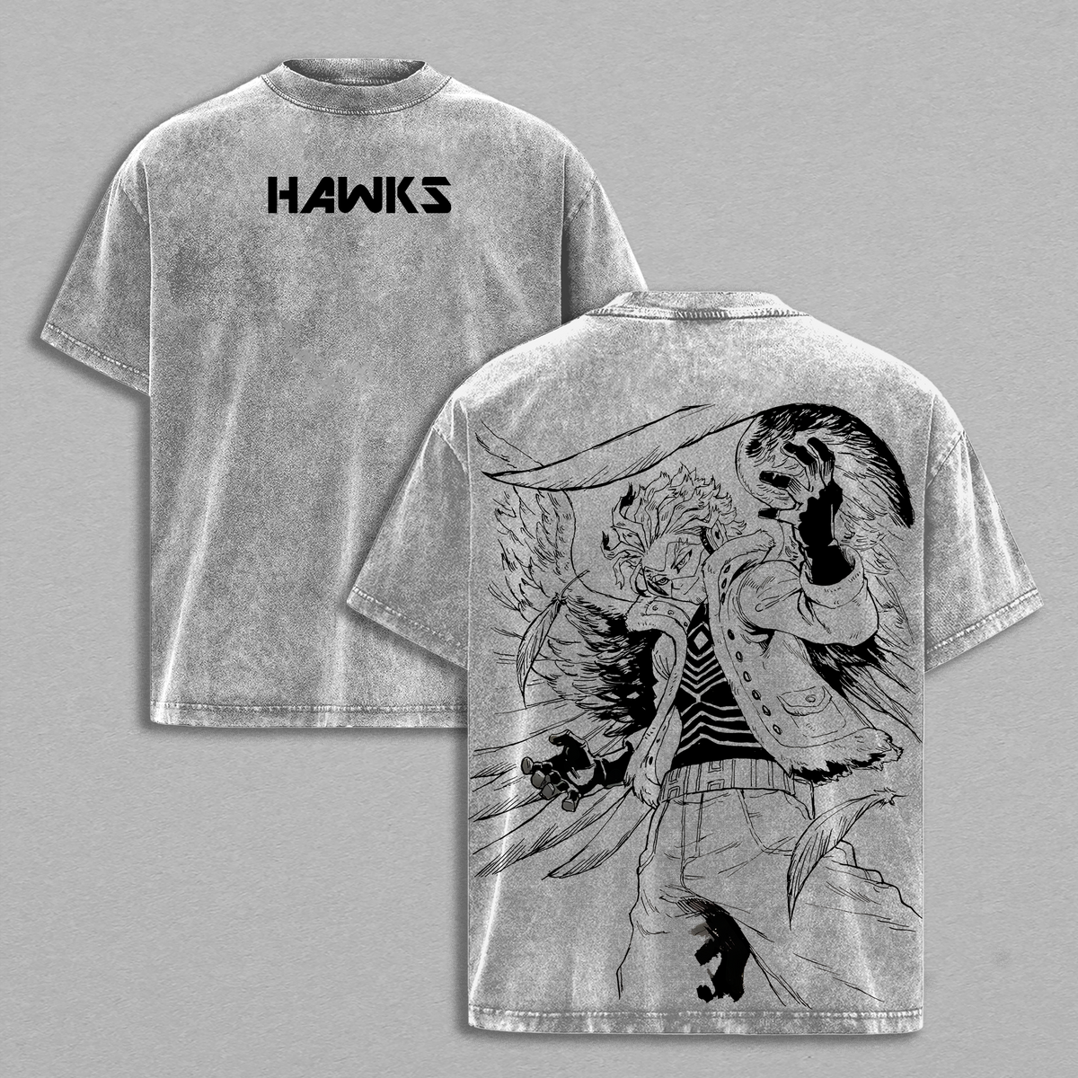 Keigo Takami “Wing Hero Hawks” Vintage Oversized Washed T-Shirt, My Hero Academia Heavy Cotton Graphic Tee, Retro Anime Streetwear Unisex