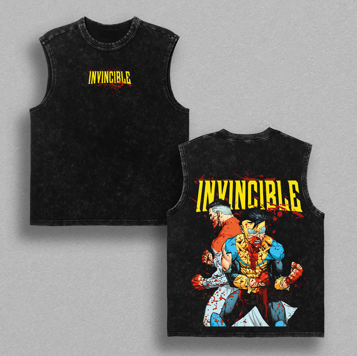 Mark Grayson x Omni-Man Invincible Anime Double Printed Vintage Washed Tee