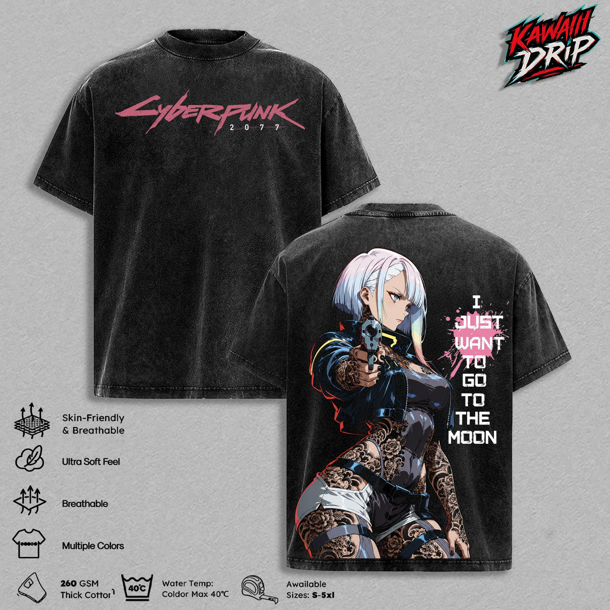 Lucy Cyberpunk Edgerunners Go to the Moon Anime Vintage Washed Tee