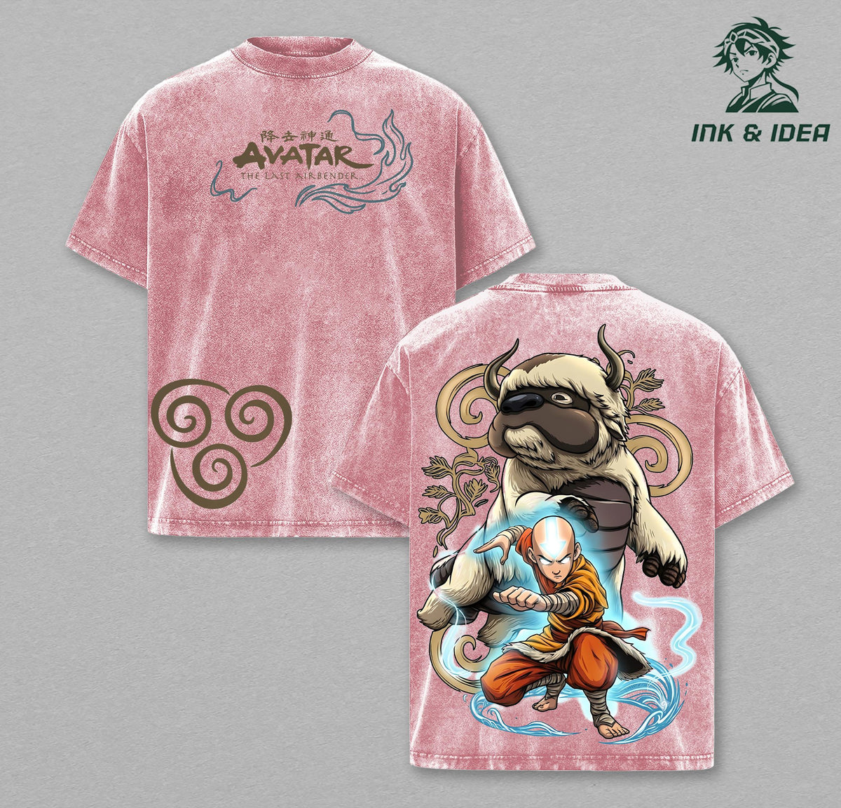 Avatar The Last Airbender Aang & Appa Vintage Washed Tee, Air Nomad Anime Graphic Shirt