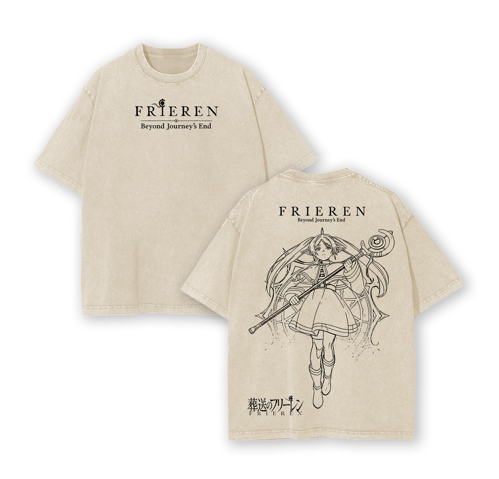 Frieren Tee Washed – Frieren Beyond Journey’s End Vintage Washed Heavy Cotton Oversized Anime Manga T-Shirt