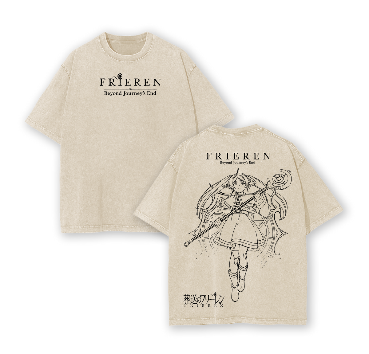 Frieren Tee Washed – Frieren Beyond Journey’s End Vintage Washed Heavy Cotton Oversized Anime Manga T-Shirt