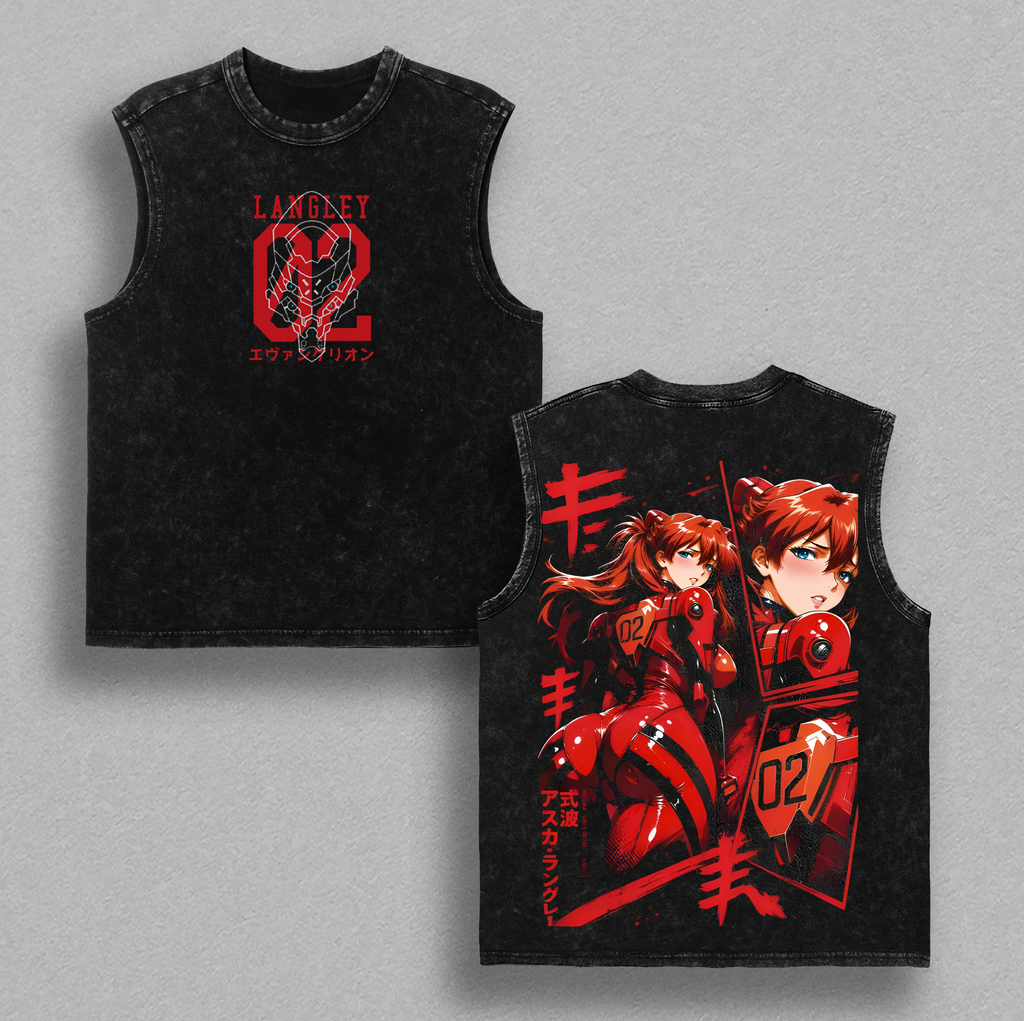 Asuka Langley Neon Genesis Evangelion Anime Vintage Washed Tee