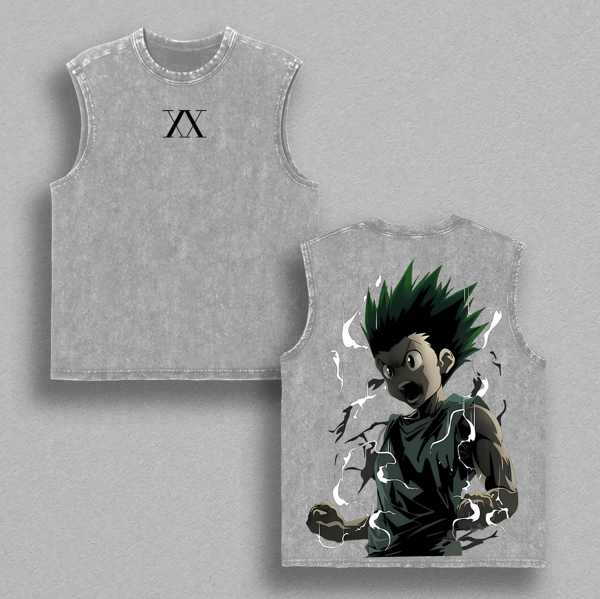 Gon Freecss - Hunter x Hunter Anime Double Printed Vintage Washed Tee Unisex Oversize Anime Manga Washed Heavyweight Cotton T-shirt