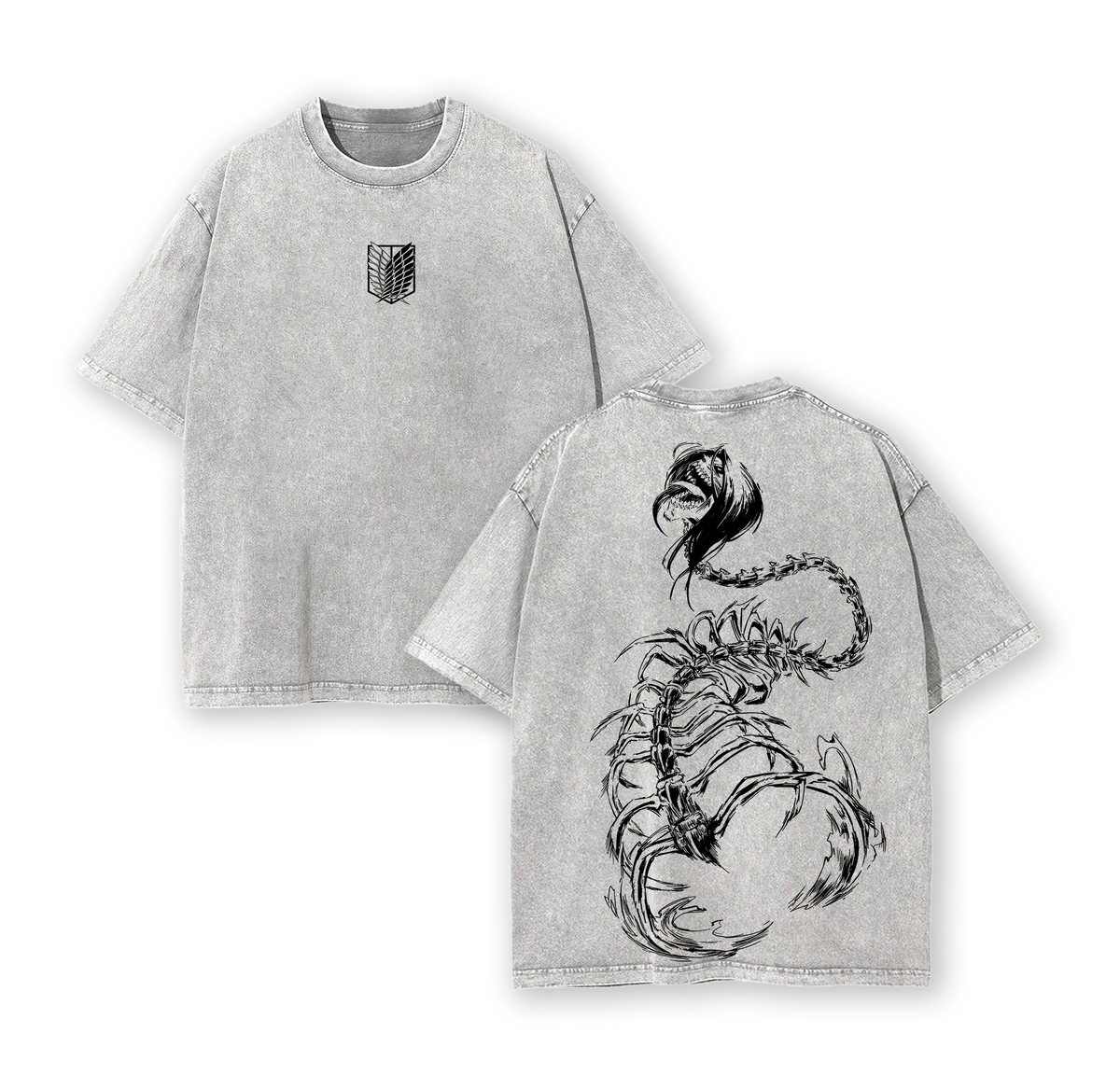 Demon Eren Yeager Attack On Titan Retro Vintage Unisex Oversize Anime Acid Washed Heavyweight Cotton Graphic Tshirt