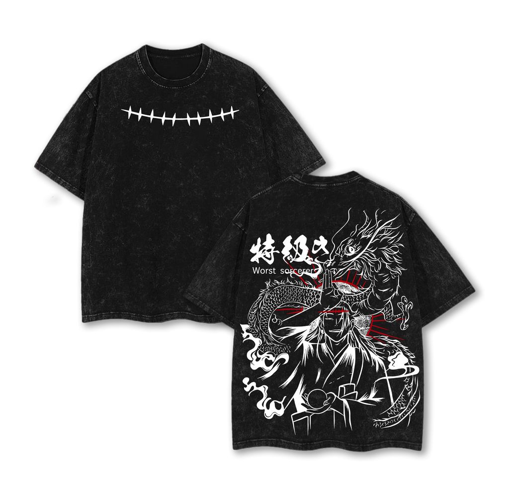 Geto Suguru Jujutsu Kaisen Washed T Shirt | Worst Sorcerer Dragon Curse Anime Graphic Tee