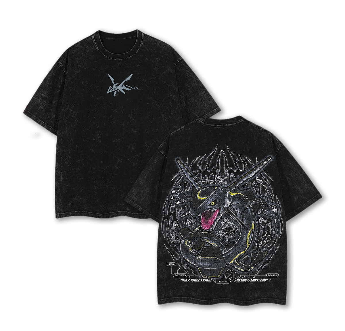 Pokemon "Rayquaza" Vintage Unisex Oversize Anime Manga Acid Washed Heavyweight Cotton T-shirt