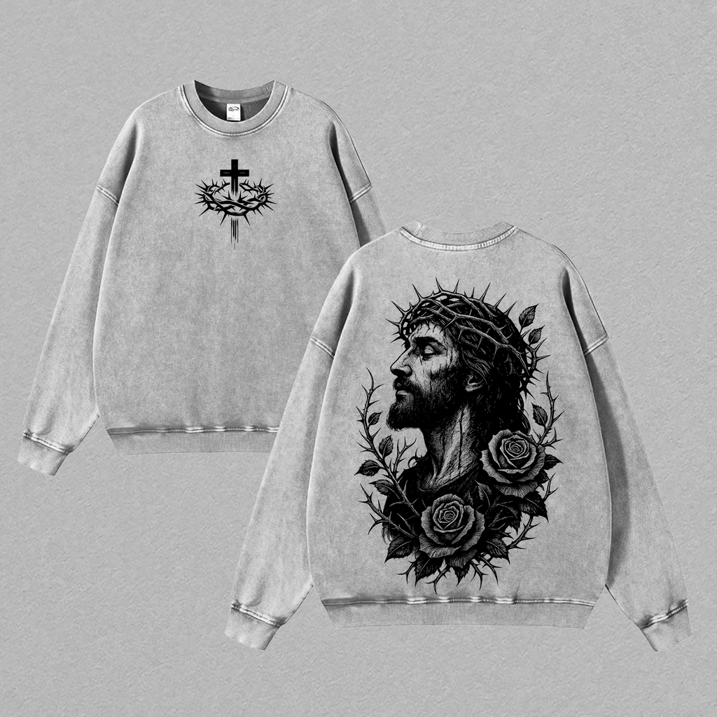 Jesus Crown of Thorns x Black Rose Christian Vintage Washed Tee