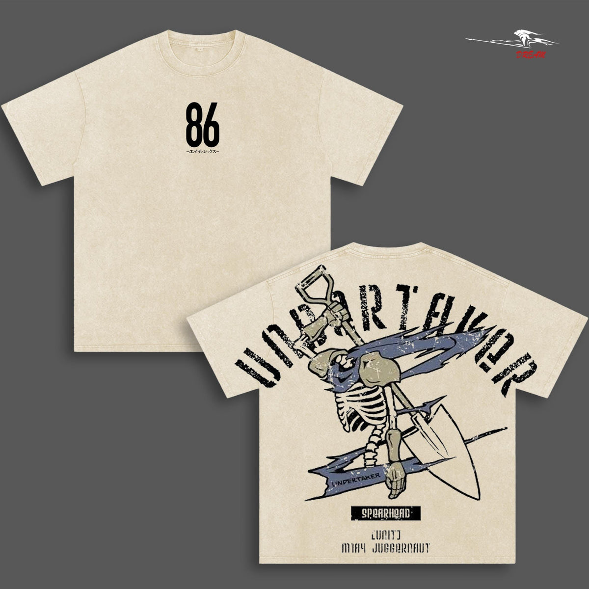 86 Eighty Six Undertaker Anime Double Printed Vintage Washed Tee Unisex Oversize Anime Manga Washed Heavyweight Cotton T-shirt