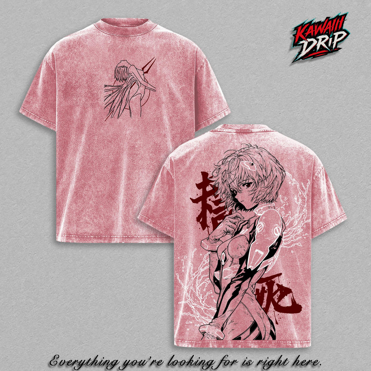 Rei Ayanami Evangelion Back Print Anime Vintage Washed Tee