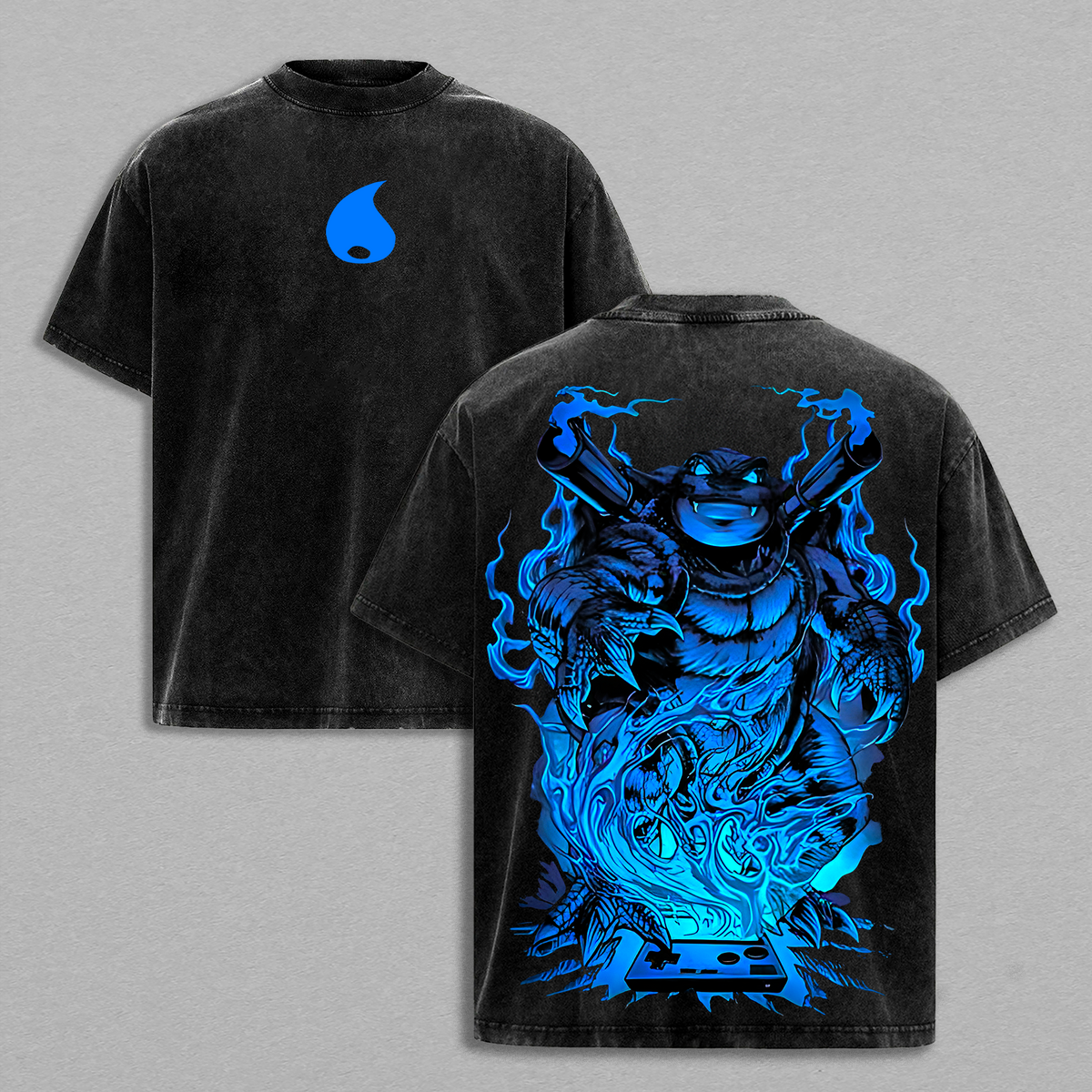 Retro Vintage Blastoise Water Type Pokemon S1 Vintage Unisex Oversize Anime Manga Washed Heavyweight Cotton T-shirt, Gift For Anime Fan, Anime Lover